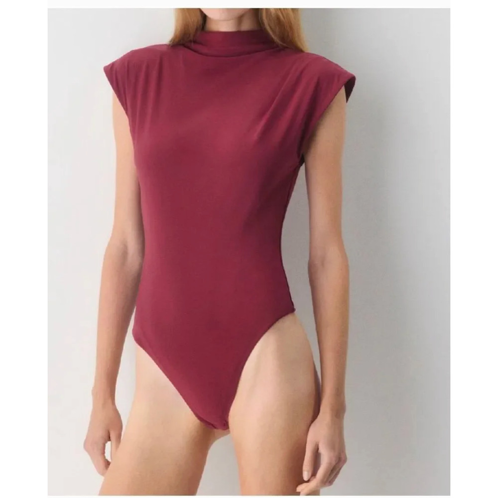 NEW Aritzia Palladium Mockneck Bodysuit Red  Top Blouse XS