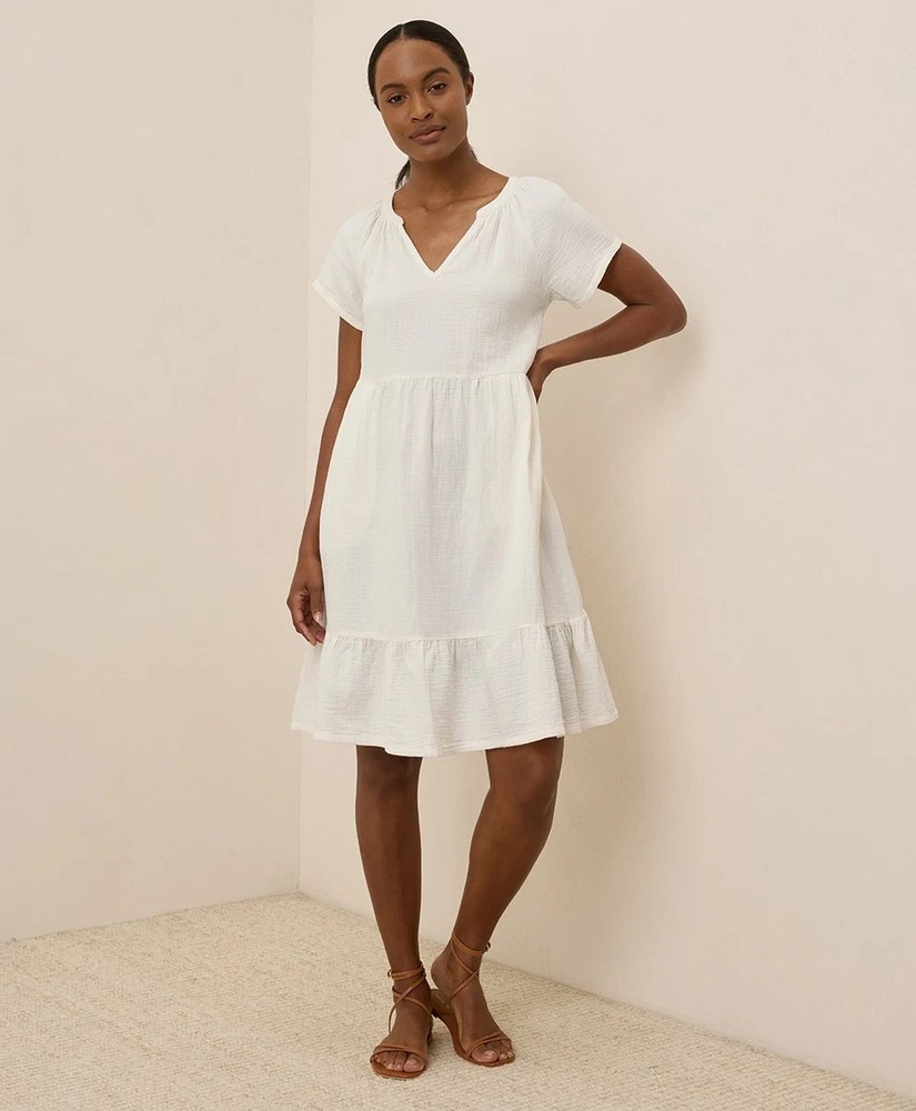 Pact Women's Coastal Double Gauze Breezy Dress Sea Salt Size M Organic Cotton