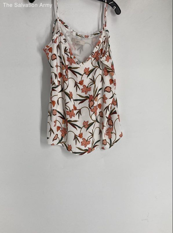 Loft Womens White Orange Floral V-Neck Sleeveless Camisole Tank Top Size Large