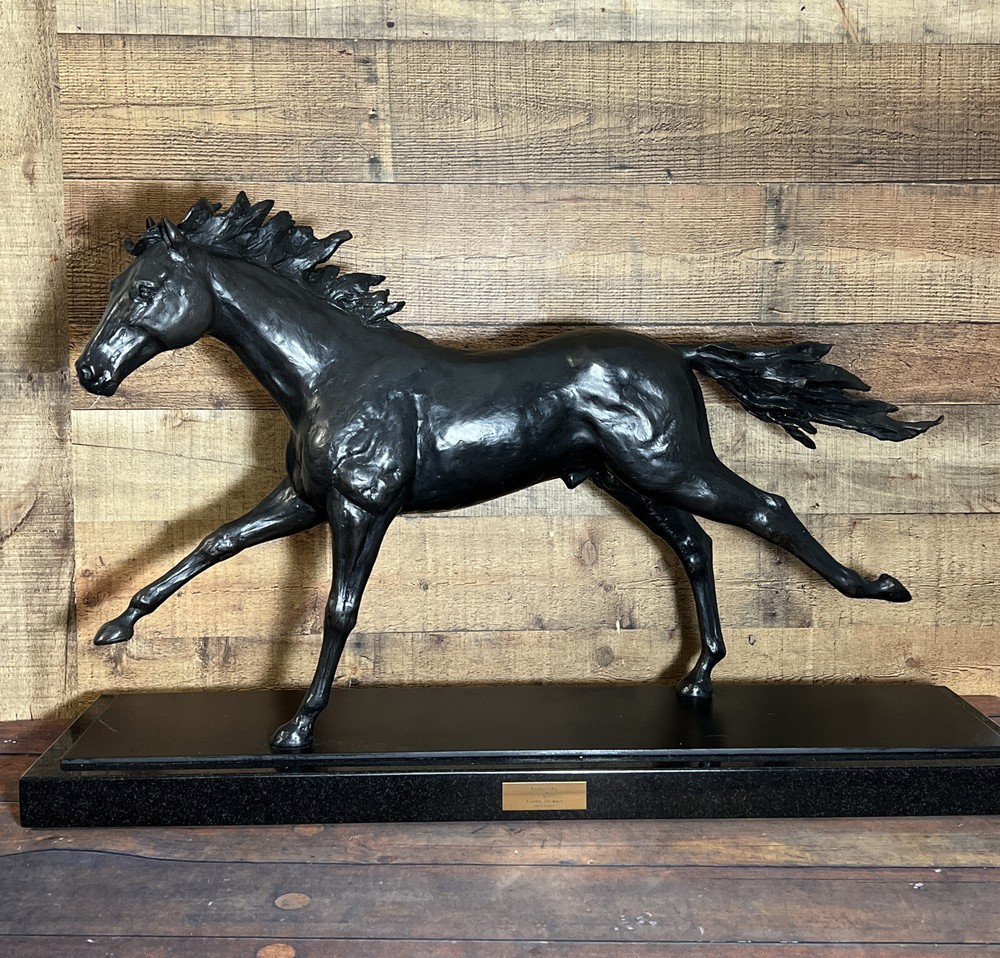 Signed Bronze Statue Race Horse Logaritimo By LONNIE  STEWART # Lucky 7, 140lb
