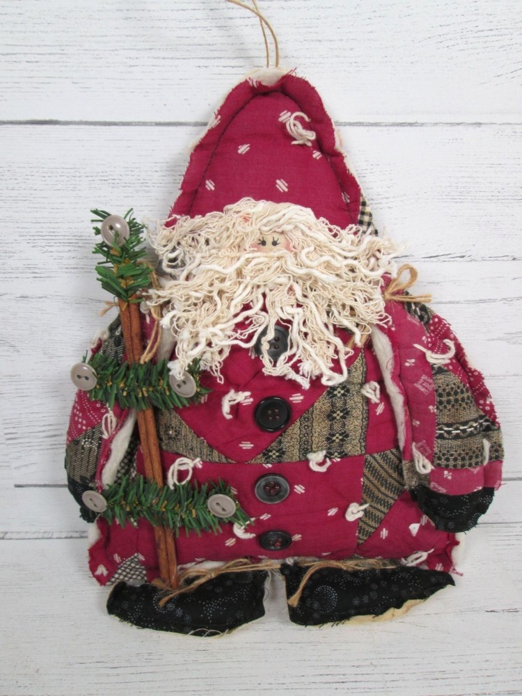 Handmade Primitive Soft Sculpture Santa Claus Plush Folk Art Christmas Decor Vtg