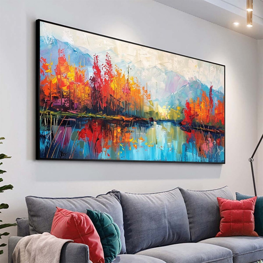 Landscape Oil Painting On Canvas Hand Painted Minimalist Wall Art ecor orange