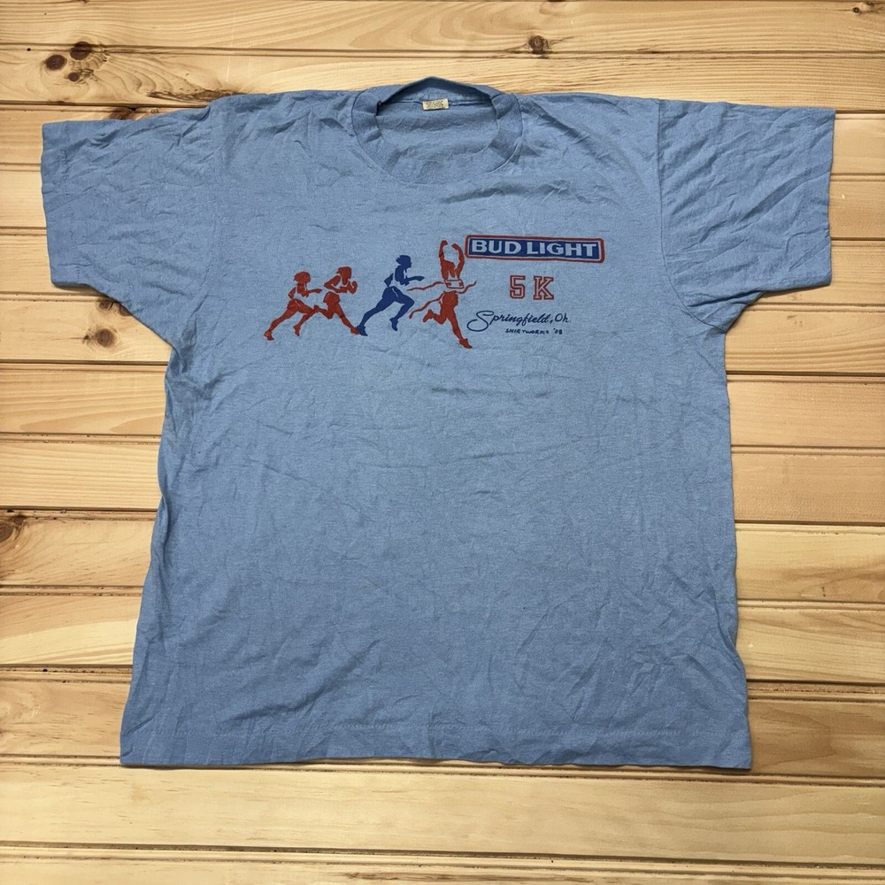 Vintage 80s Bud Light Beer Promo 1988 5k Run Springfield Ohio Shirt Size Large