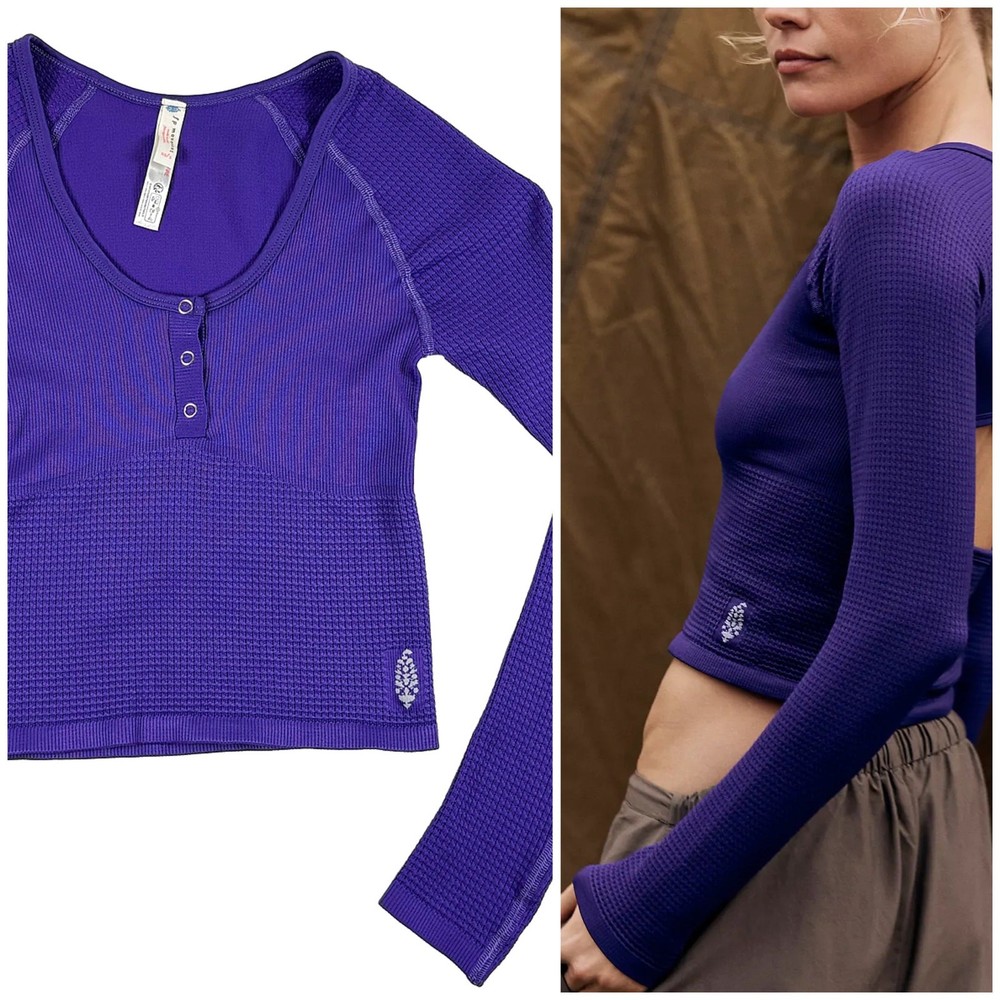 Free People Movement Bail Out Long Sleeve Crop Top NWOT Women XS S Purple Yoga