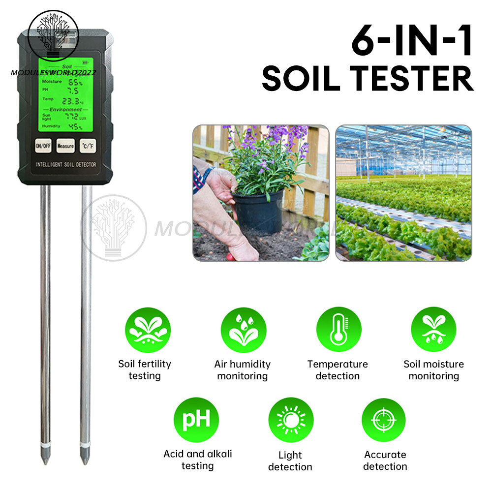 6-in-1 PH Tester Soil Water Moisture Light Test Temperature Humidity Meter USA