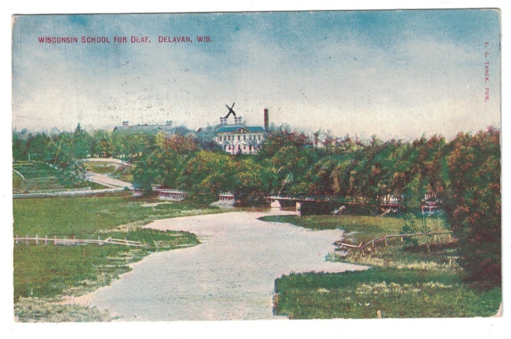 Antique 1914 School For The Deaf Delavan Wisconsin Postcard