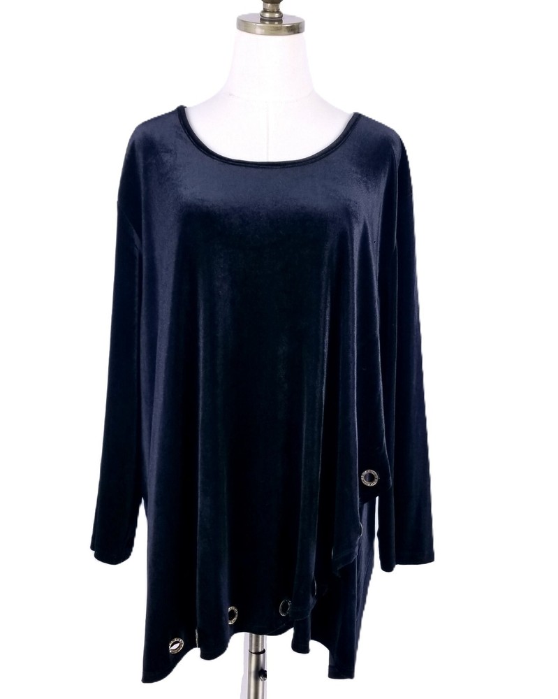 NWT Multiples Velvet Tunic Plus Size 3X Black Rhinestones Grommets 3/4 Sleeve