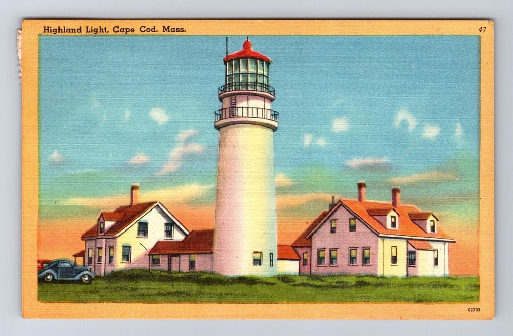 Cape Cod MA-Massachusetts, Highland Light, Lighthouse, Vintage c1954 Postcard