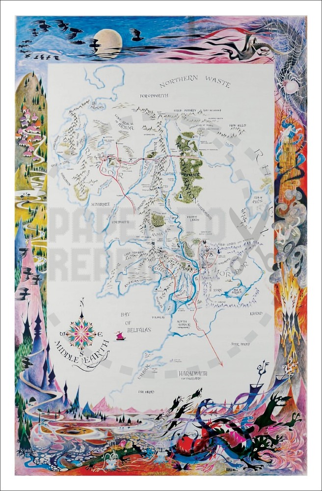 LORD OF THE RINGS MAP OF MIDDLE EARTH BALLENTINE BOOKS 1965 - VINTAGE REPRINT