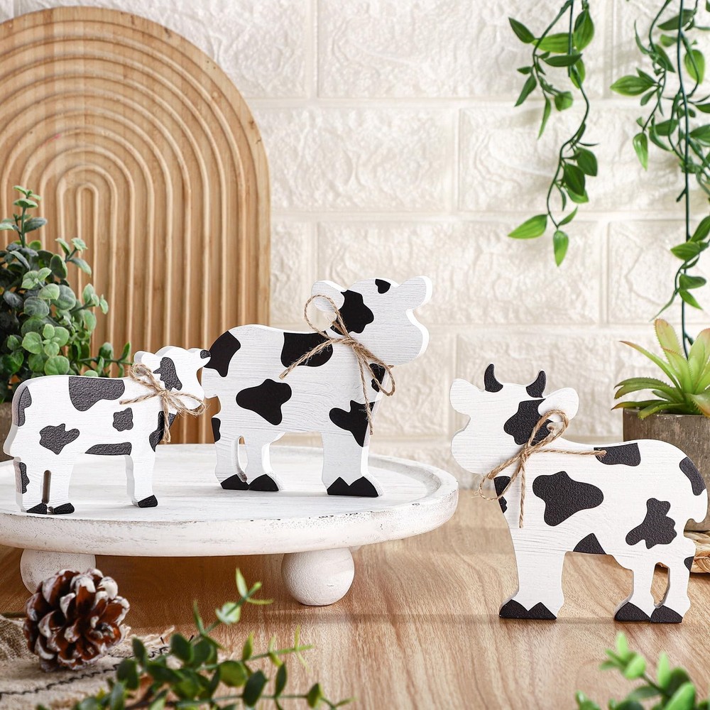 Redbaker 3 Pcs Farmhouse Cow Table Decor Christmas Cow Tiered Tray Decor Farm...