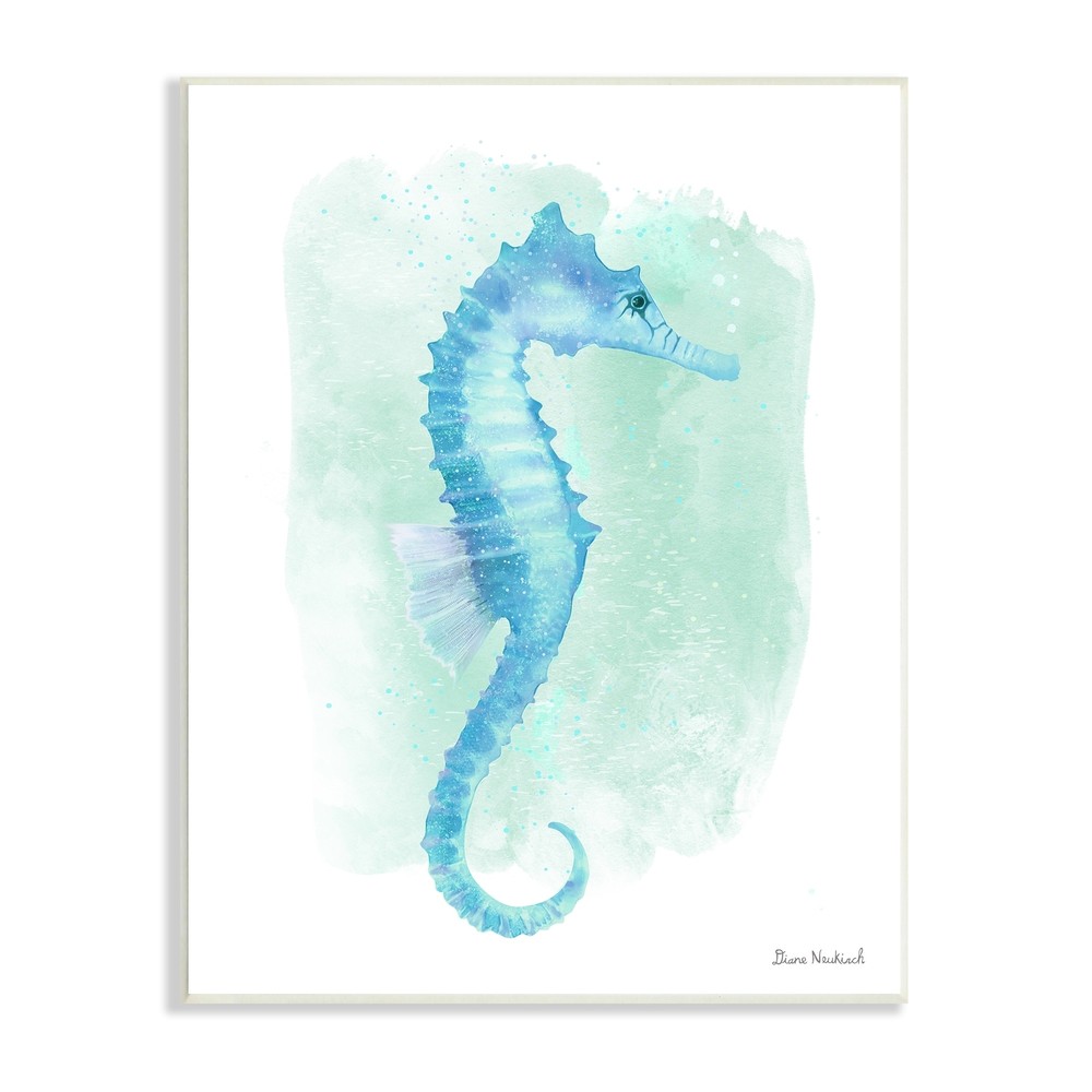 Stupell Blue Seahorse Aquatic Life Subtle Ocean Painting Wood Wall Art, Design