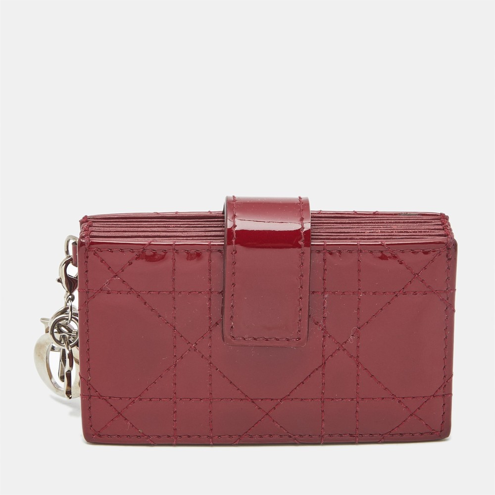 Dior Red Cannage Patent Leather Lady Dior Card Holder