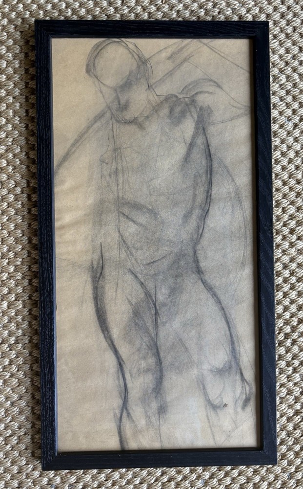 Vintage Male Figure Study Drawing Chalk on Paper (unsigned)