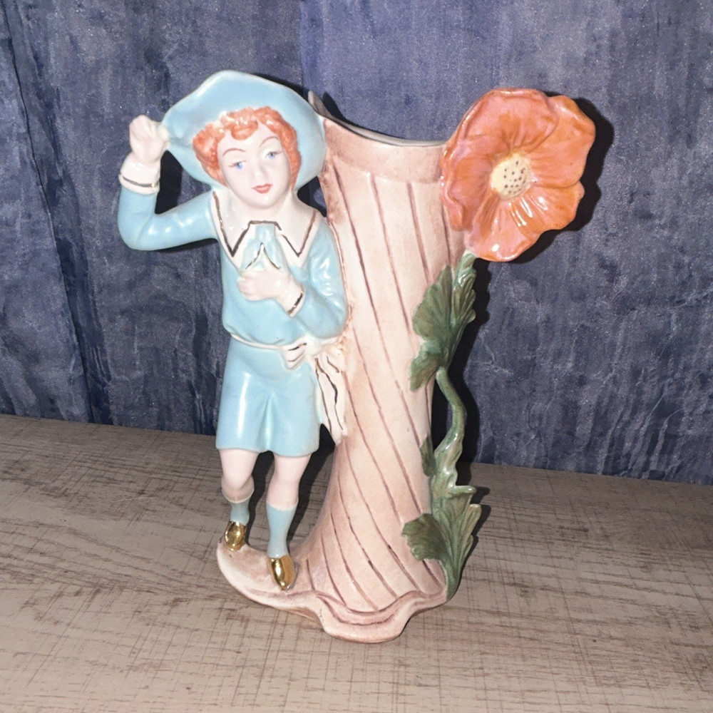 Hand Painted Glossy Ceramic Vase Pink Blue Green Floral Flowers Decorative