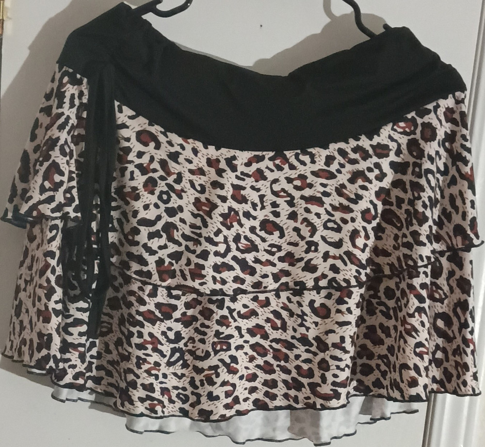 Women's Leopard Animal Print Layered Mini Skirt, XL, Multicolor/Black