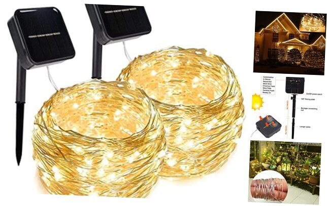 2 Pack 39.4 FT Outdoor Solar Christmas String Lights in Warm White for Festive Illumination and Energy Efficiency