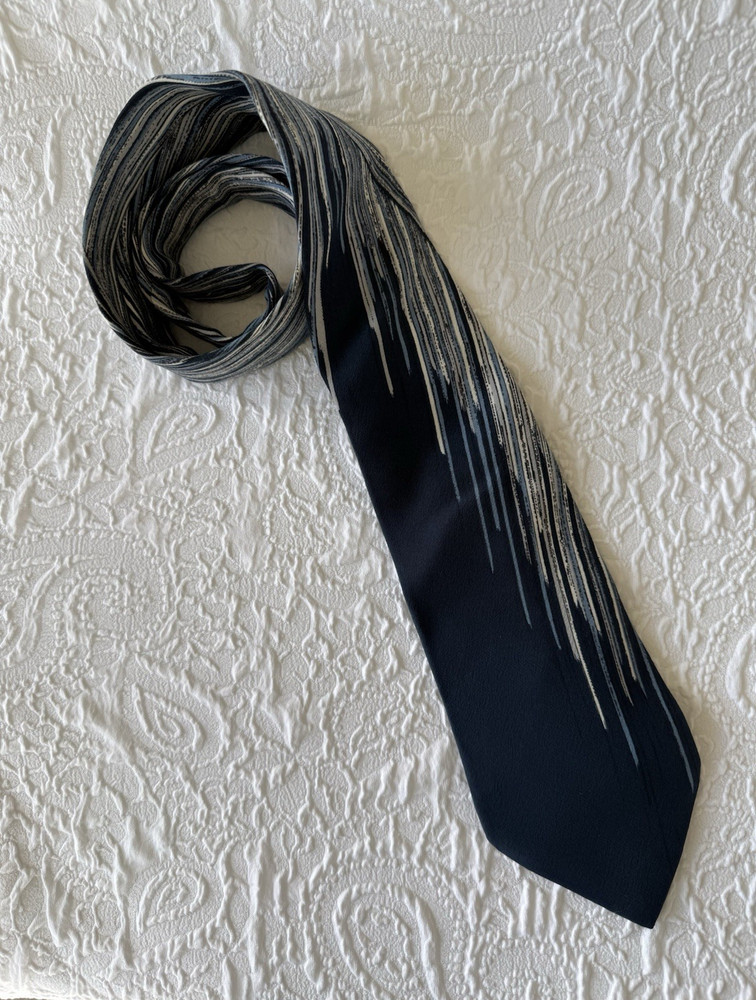 Palazzi Men's Blue Gray Striped Pointed Logo Accent Tie One Size