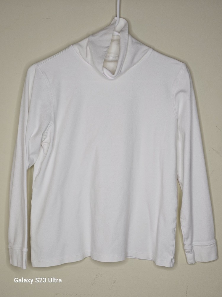 L.L.Bean Mock Neck Long Sleeve Jersey Cotton T-Shirt White Size M