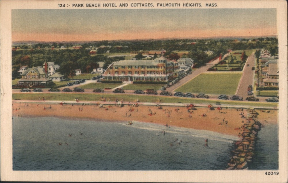 Falmouth Heights, Massachusetts MA Park Beach Hotel Cottages Vintage Postcard
