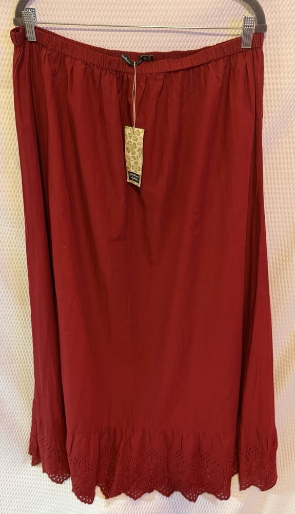 Gudrun Sjödén XL Red Organic Cotton Eyelet Embroidered Midi A-Line Skirt NWT