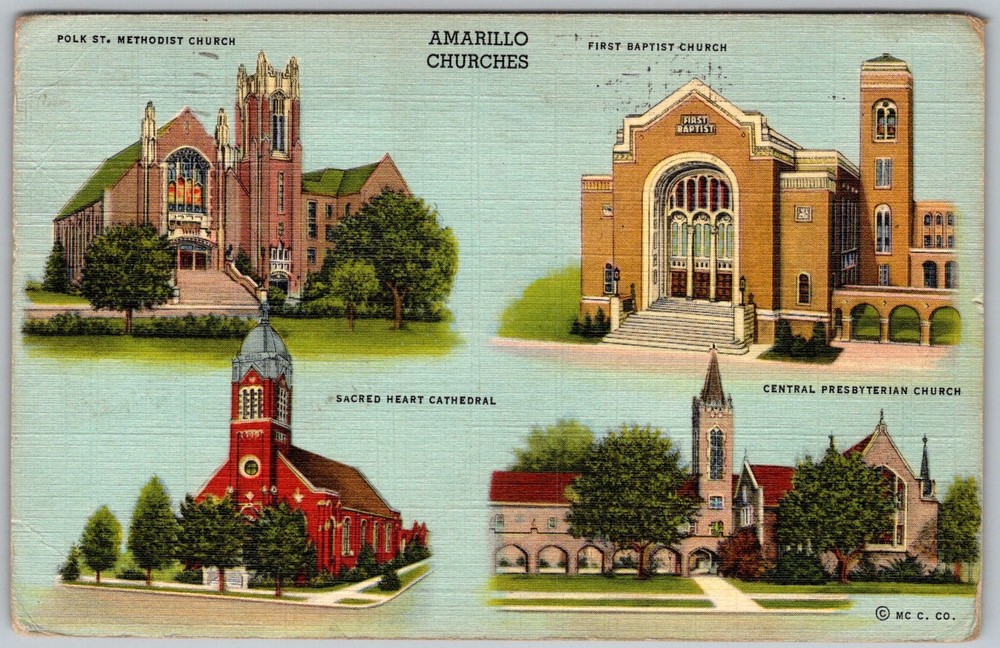 Vtg Linen Postcard Polk St Methodist Church Amarillo, TX 1930s