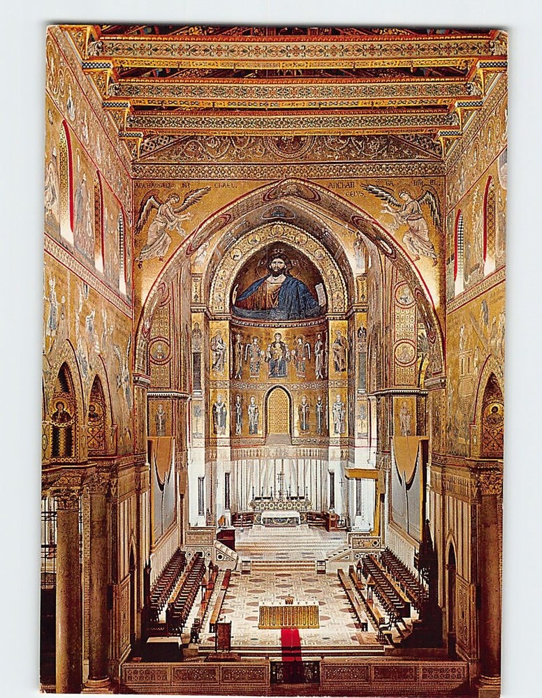 Postcard Interior Monreale Cathedral in Sicily Italy