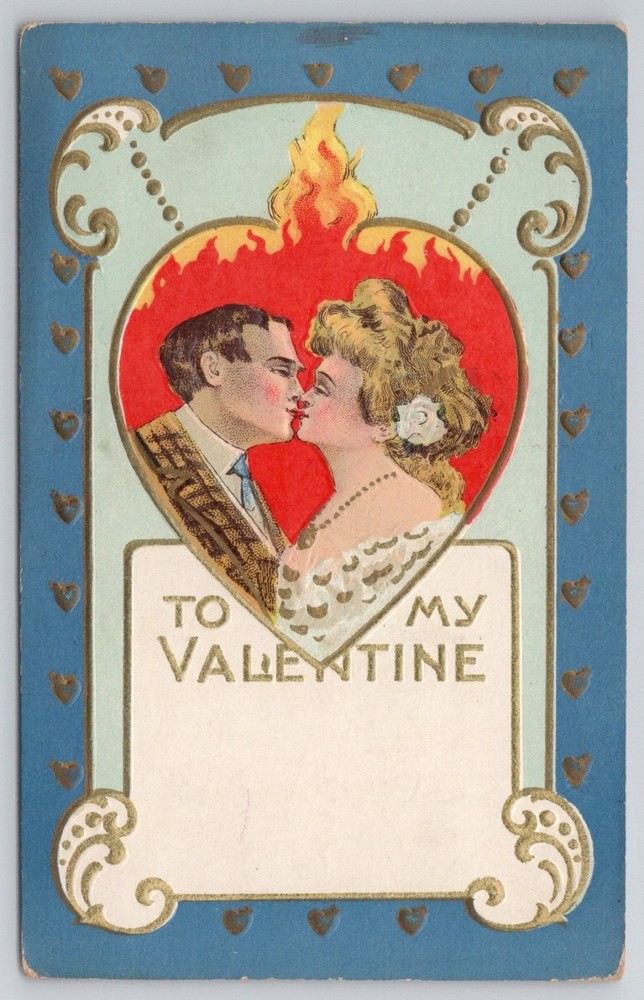 Vintage Embossed Valentine Postcard Couple Kissing To My Valentine A&S