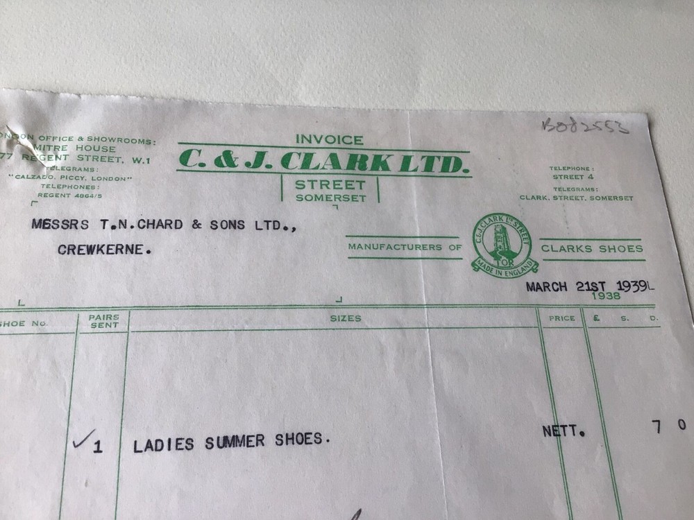 Clarks Safe for Growing feet  British Shoe Manufacturers 1939 Invoice Ref 56149