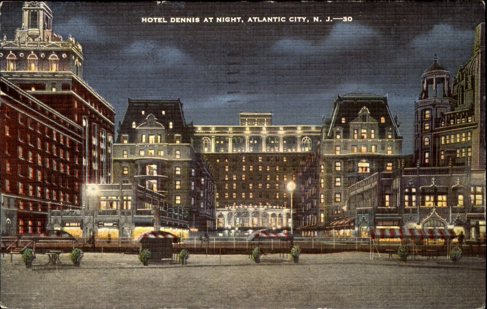 Hotel Dennis Atlantic City New Jersey NJ night view mailed 1955
