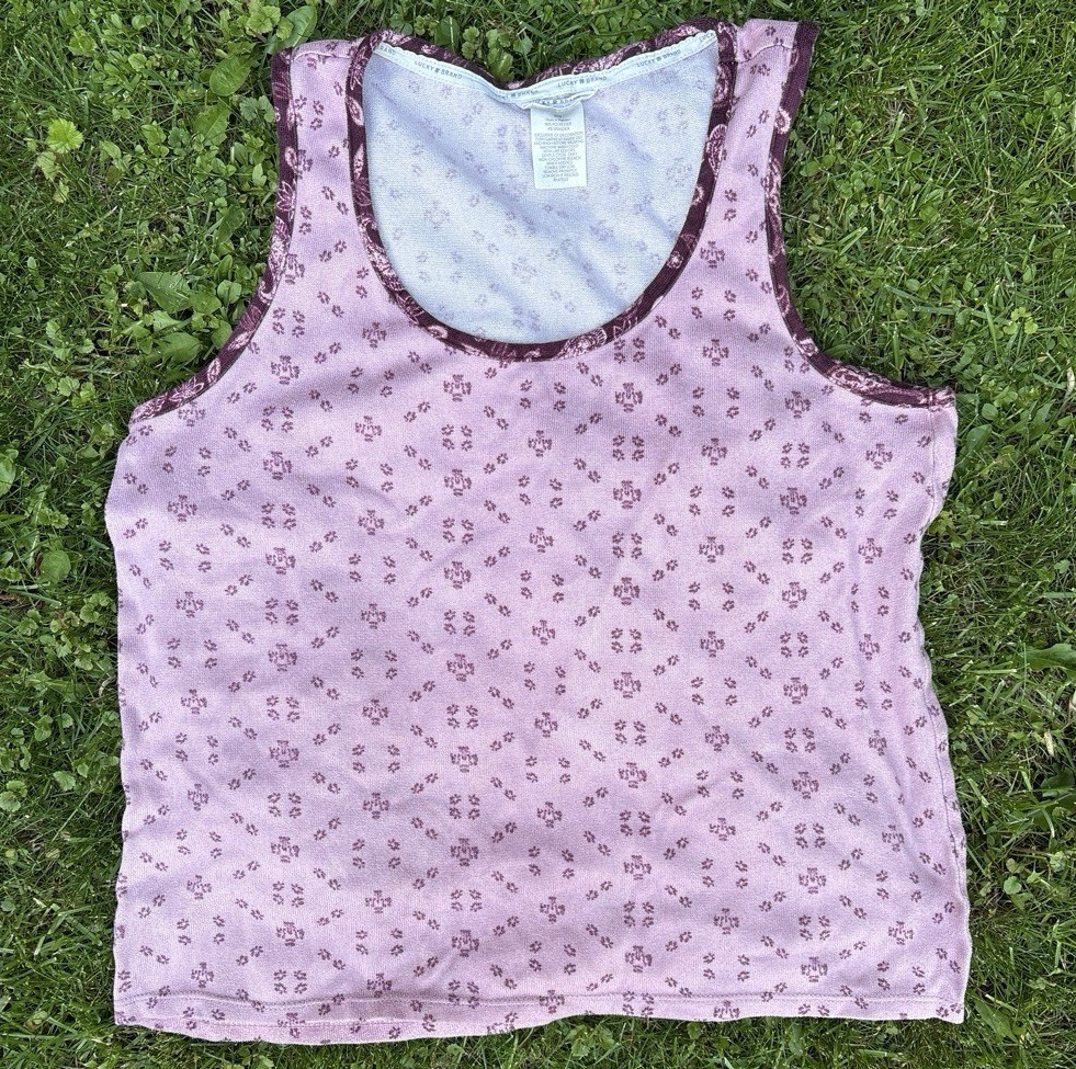 Lucky Brand Women's M Pink Floral Knit Sleeveless Tank Top