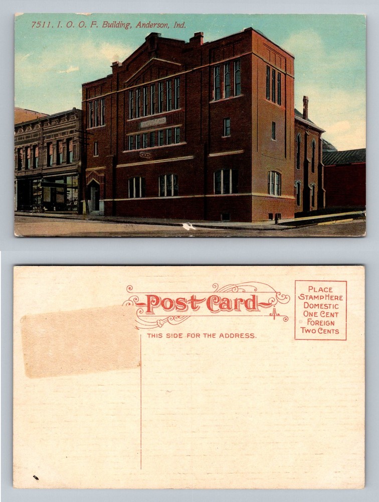 Anderson, IN-Indiana, I.O.O.F. Brick Building Street View Vintage Postcard
