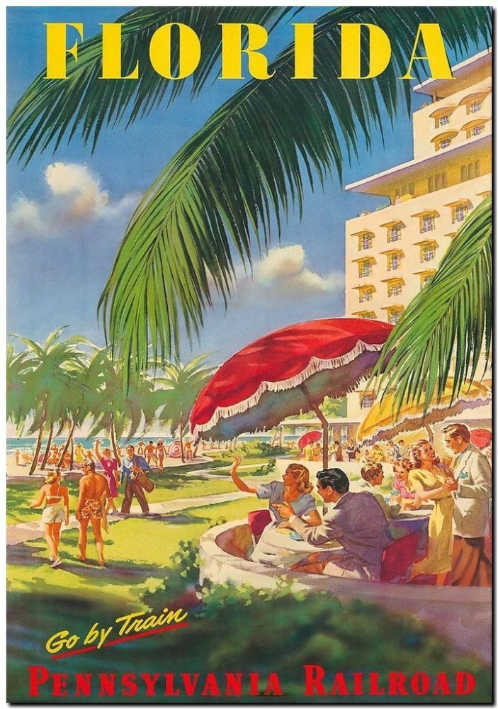 Framed Retro Canvas Art: Florida & Pennsylvania Rail Travel Poster 18x12
