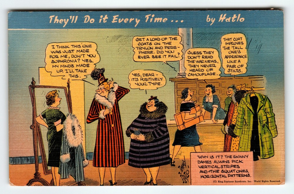Vintage 1940s Linen Postcard They'll Do It Every Time by Hatlo Comic