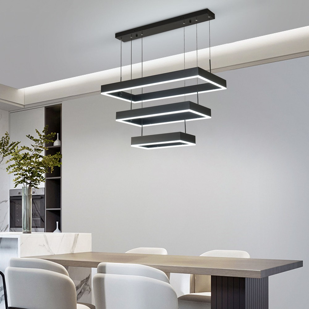 Modern Rectangular LED Chandelier with Remote Control for Ceiling