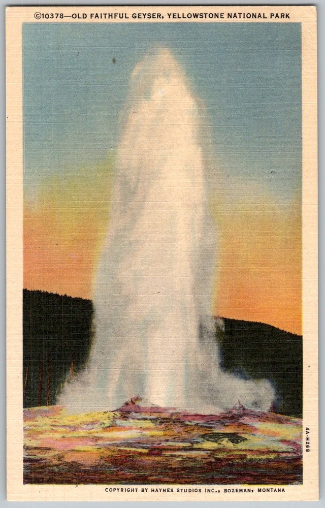 Vtg Postcard Old Faithful Geyser Yellowstone National Park, WY 1930s