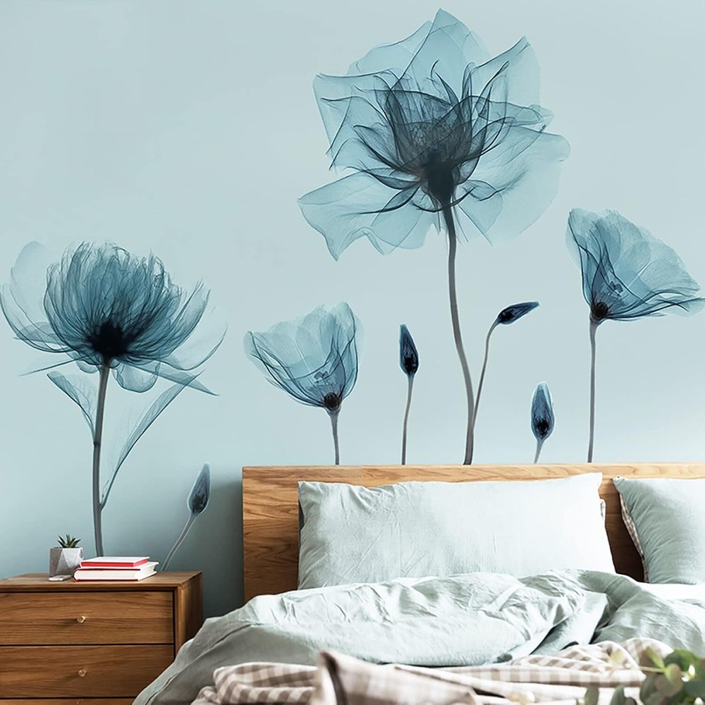 Blue Flower Wall Decals Stickers Peel and Stick Removable Decal