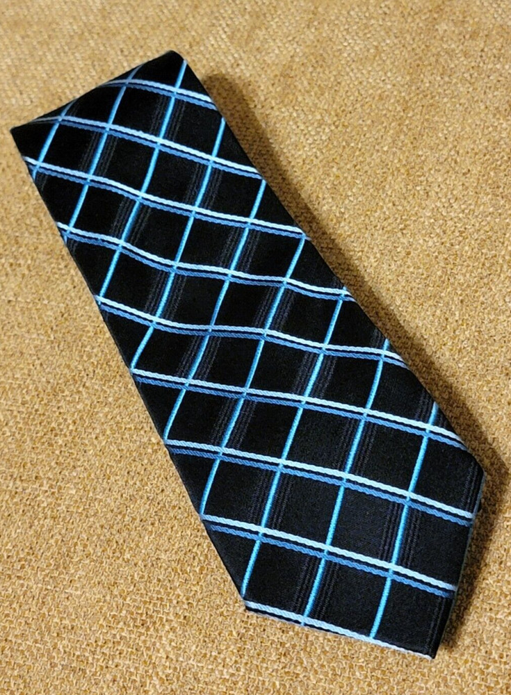 Pierre Cardin - Men's 100% Silk Blue Plaid Slim Skinny Neck Tie 2.75