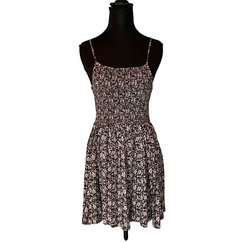 Smocked Bodice Floral Print Mini Dress Med 90s Grunge Whimsigoth Indie Sleaze