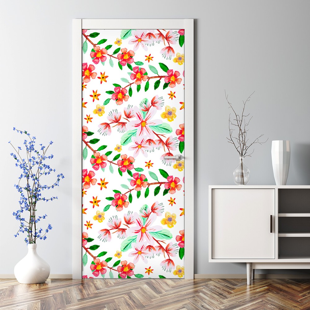 Vibrant Garden Bubble Free Door sticker Floral Decal Flowers wall decor Art