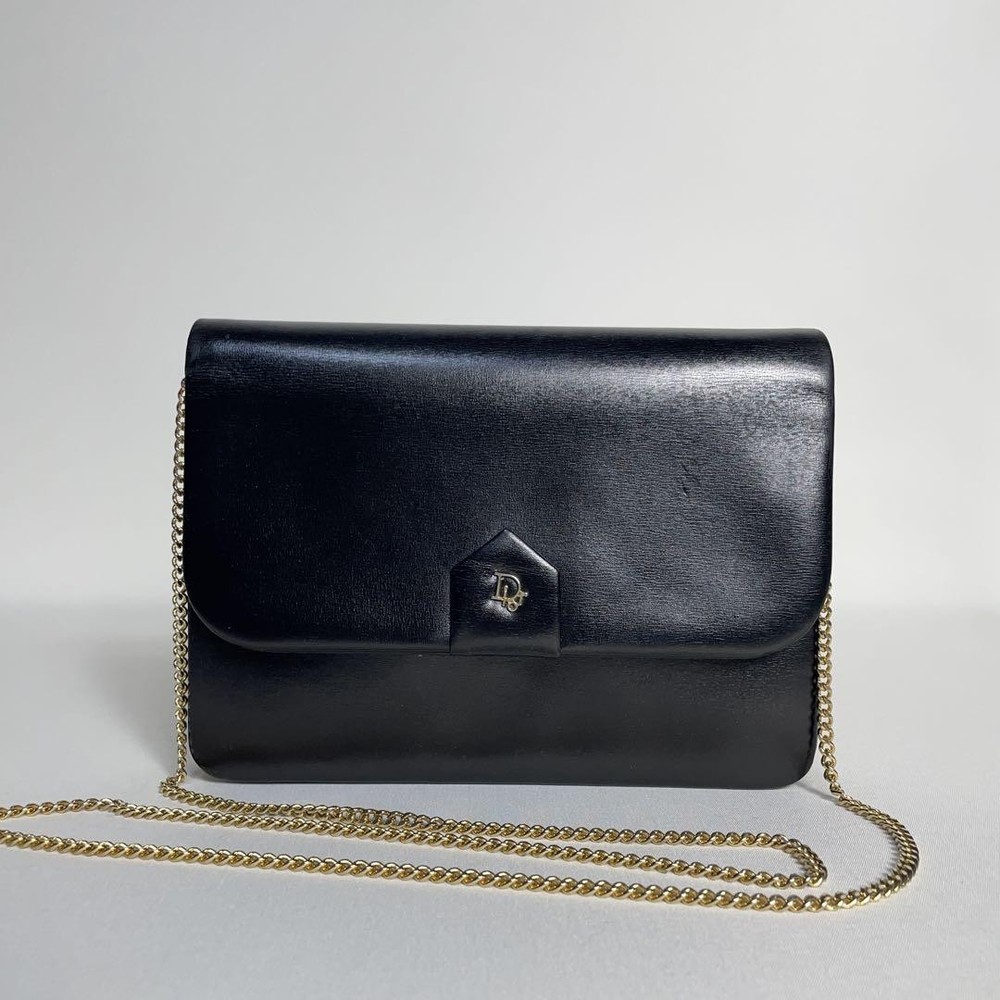 Dior Vintage Black Shoulder Bag with Logo Hardware Elegant Designer Handbag