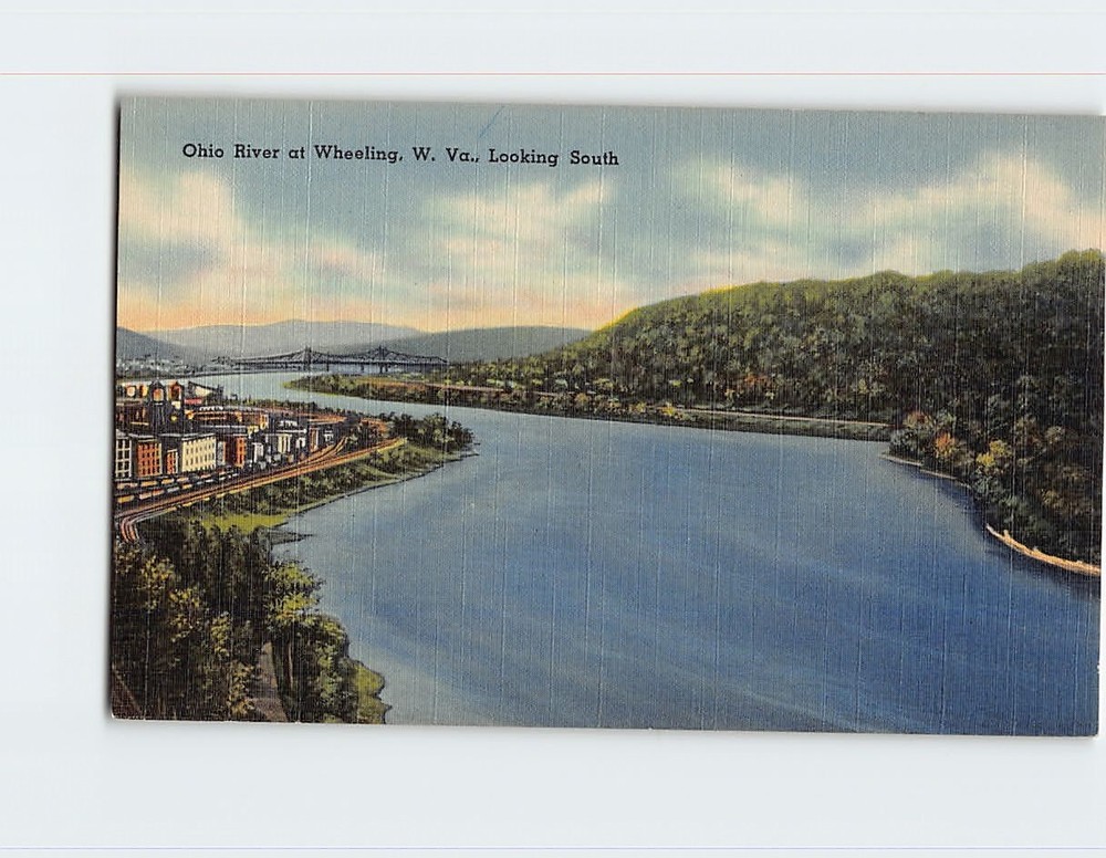 Postcard Ohio River at Wheeling West Virginia Looking South