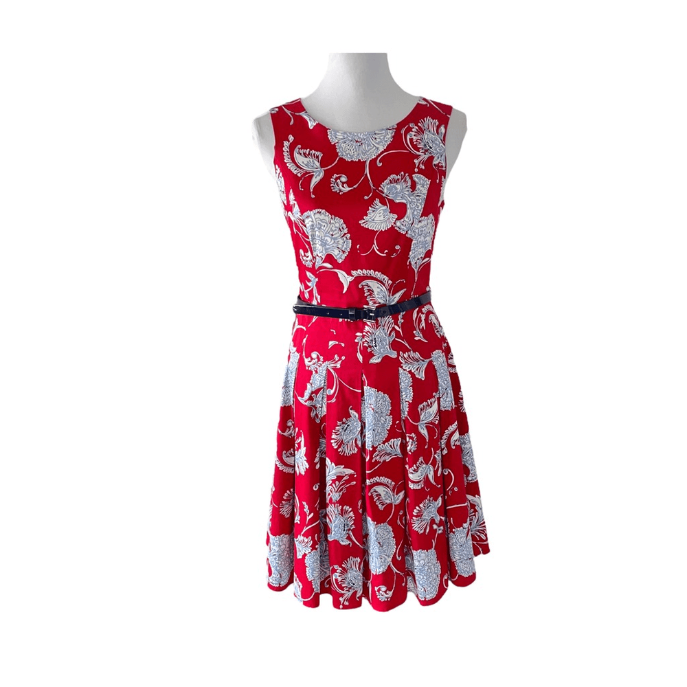 Tommy Hilfiger Scarlett Red Blue A-Line Dress with Belt Size 6