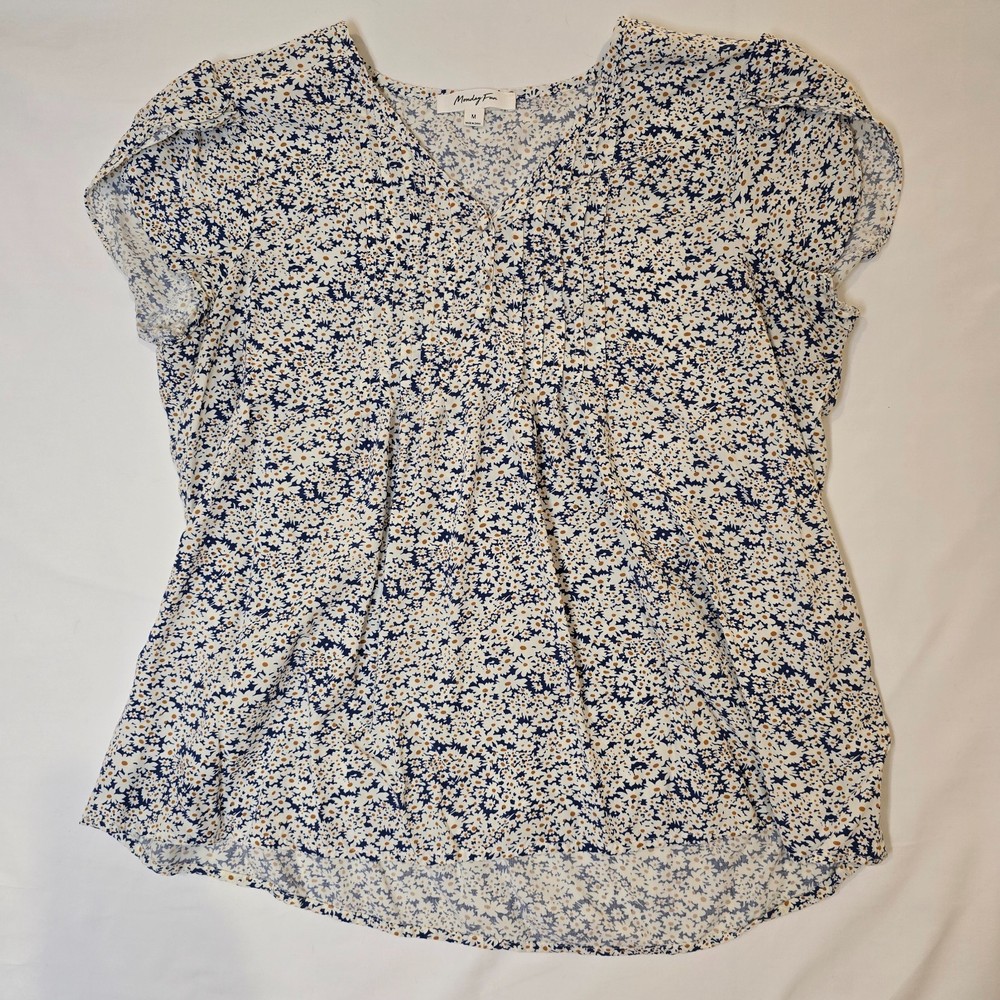 Monday Fun Women’s Medium Floral Blouse V-Neck Short Sleeve Boho Top M