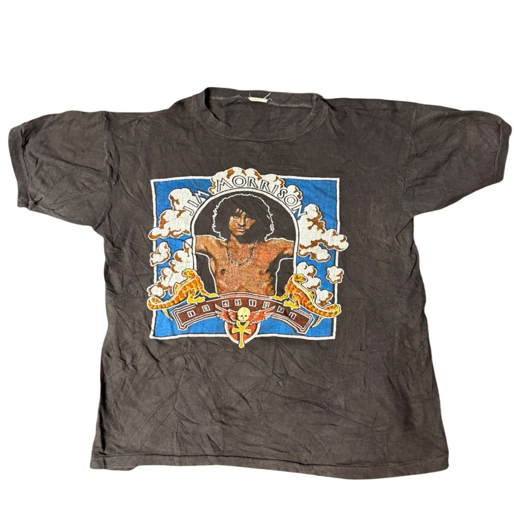 Vintage Jim Morrison The Doors Graphic Shirt Faded Black Rock Tee Mens 60s/70s