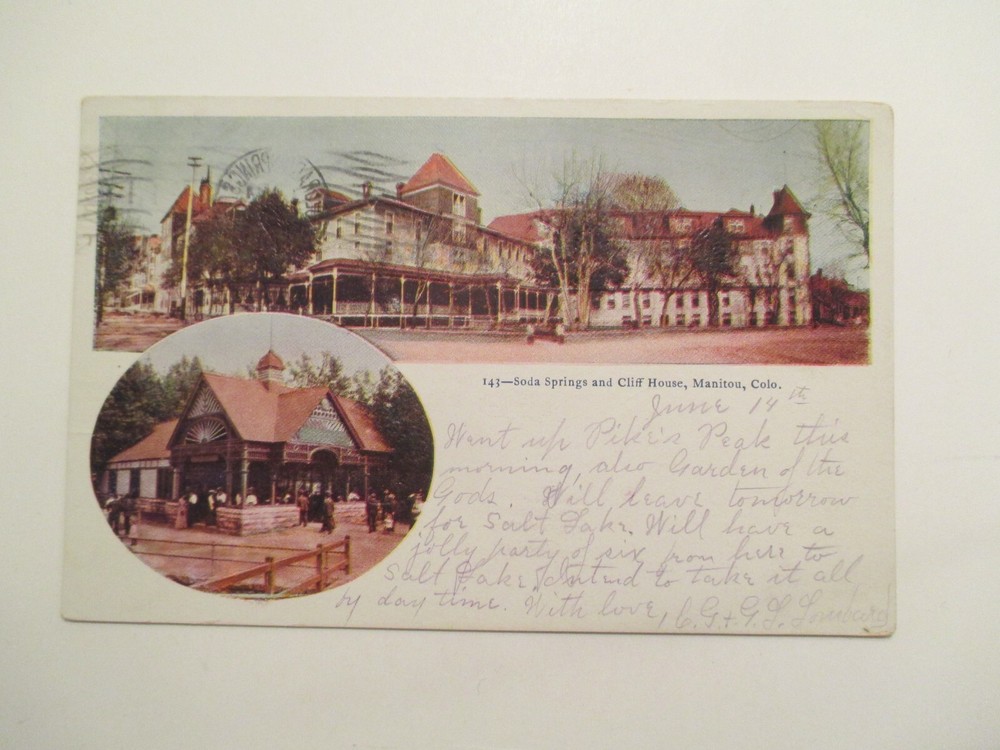 Manitou Colorado Postcard Soda Springs and Cliff House 1906 CO