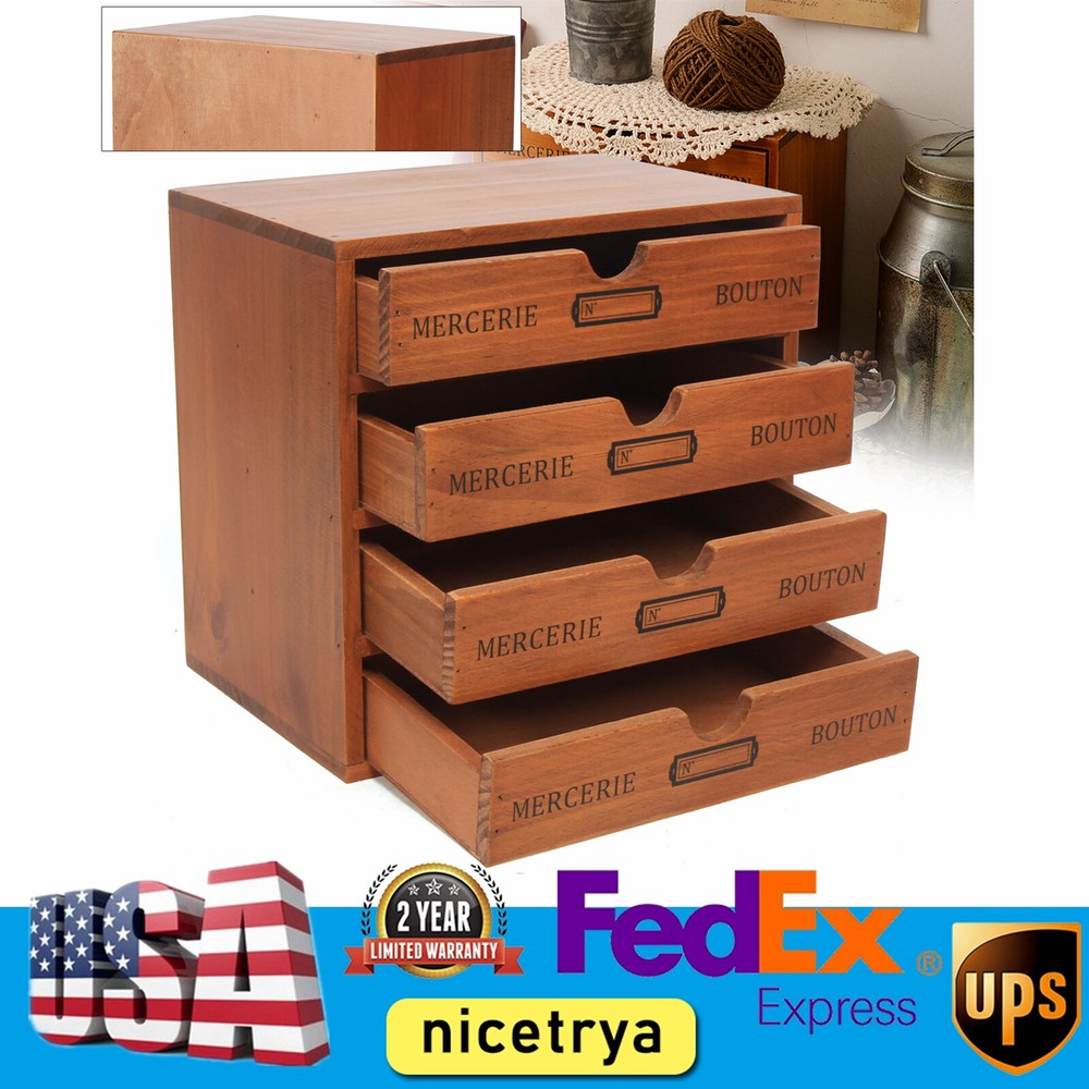 Vintage 4 Layers Wooden Storage Box Drawers Jewelry Display Box Organizer Gift