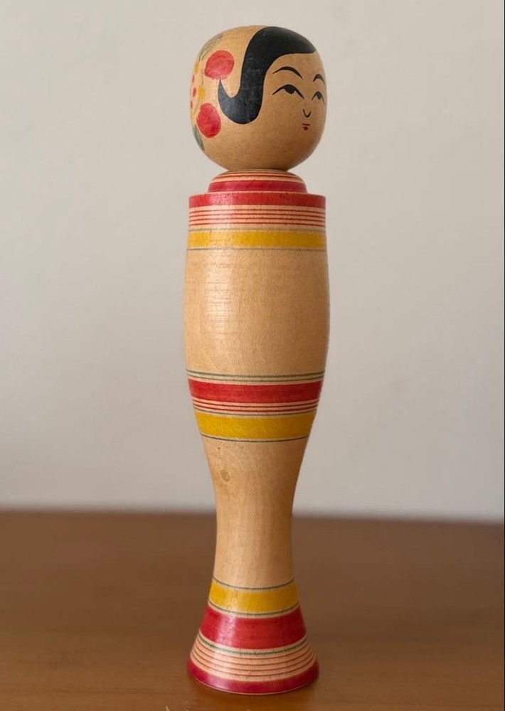 Sasaki Kakuhei Kokeshi Doll 24cm Traditional Smiling Face Vintage Art