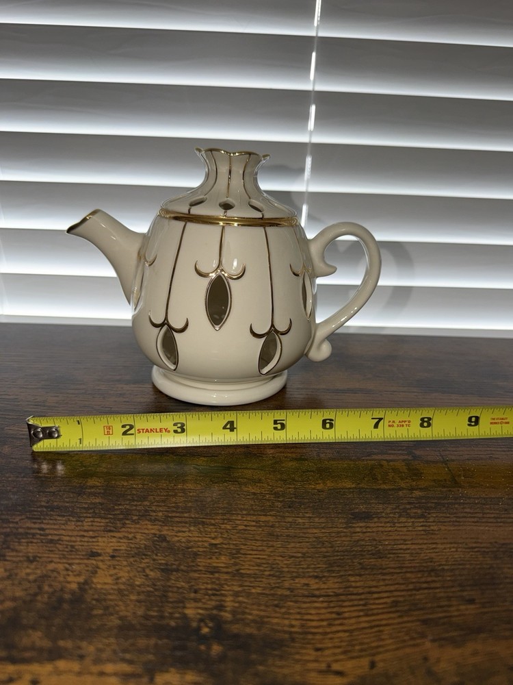 Partylite Candle Teapot Ivory Gold 2 Pieces