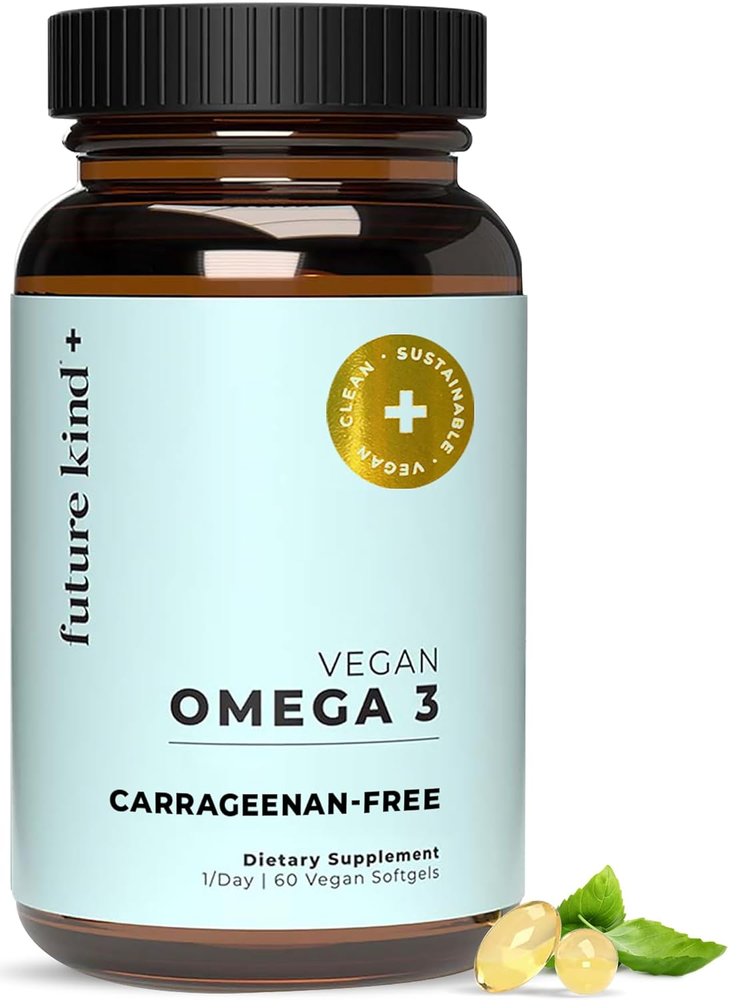 Vegan Omega 3 Supplement - Glass Bottle, Carrageenan-Free Algae, DHA & EPA for J