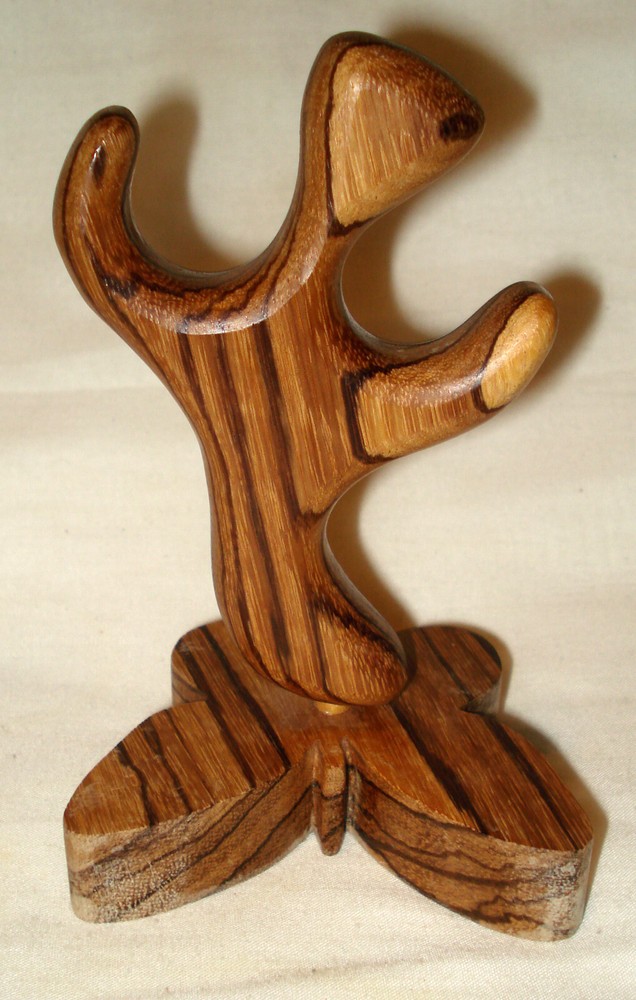 Wood Wooden Carved Abstract Person on Butterfly Shaped Base Statue Figurine Art